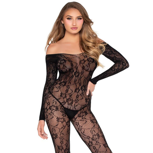 LEG AVENUE BODYSTOCKINGS 89366 Lingerie Dentelle Bodystocking Noir - Taille Unique - Aura Intime