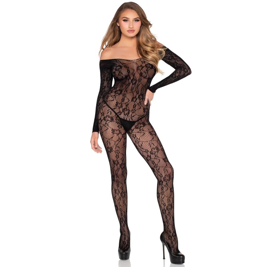 LEG AVENUE BODYSTOCKINGS 89366 Lingerie Dentelle Bodystocking Noir - Taille Unique — accessoires inclus