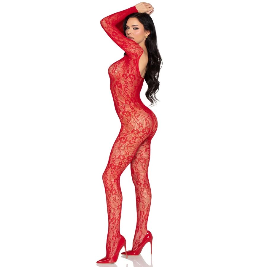 LEG AVENUE BODYSTOCKINGS 89366 Lingerie Dentelle Bodystocking Rouge - Taille Unique — vue arrière