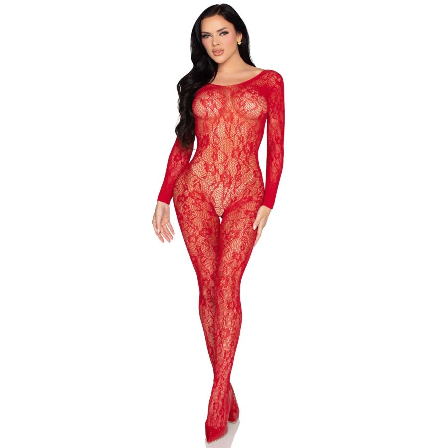 LEG AVENUE BODYSTOCKINGS 89366 Lingerie Dentelle Bodystocking Rouge - Taille Unique — vue détaillée