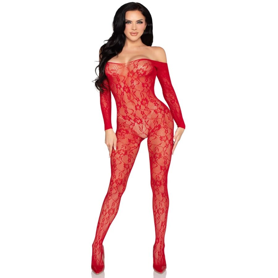 LEG AVENUE BODYSTOCKINGS 89366 Lingerie Dentelle Bodystocking Rouge - Taille Unique — accessoires inclus