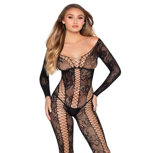 LEG AVENUE BODYSTOCKINGS 89369 COMBINAISON RÉSILLE DENTELLE NOIRE - TAILLE UNIQUE - Aura Intime