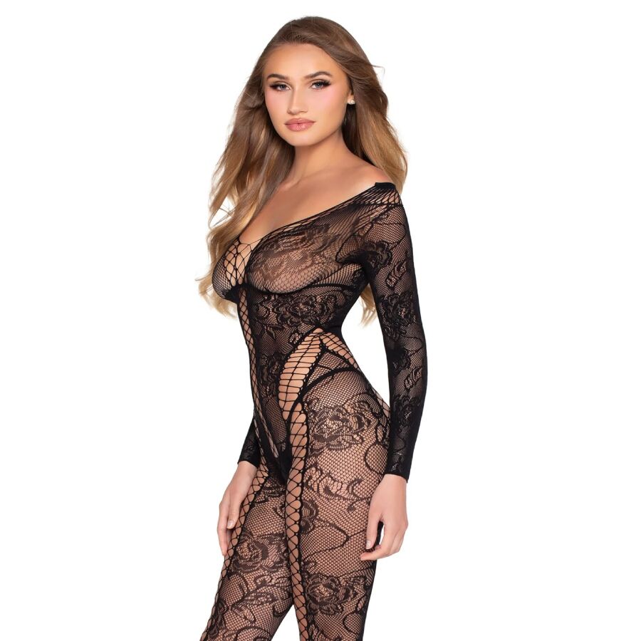 LEG AVENUE BODYSTOCKINGS 89369 COMBINAISON RÉSILLE DENTELLE NOIRE - TAILLE UNIQUE — vue détaillée