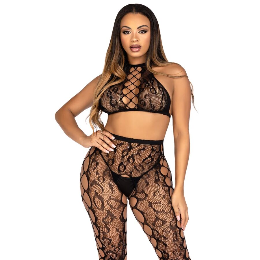 LEG AVENUE SETS 89372 CROP TOP COLLANTS SANS ENTREJAMBE NOIRS - TAILLE UN... - Aura Intime