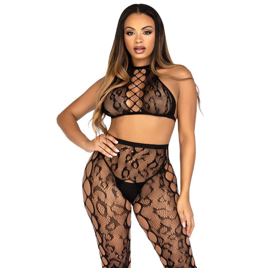 LEG AVENUE SETS 89372 CROP TOP COLLANTS SANS ENTREJAMBE NOIRS - TAILLE UN... - Aura Intime