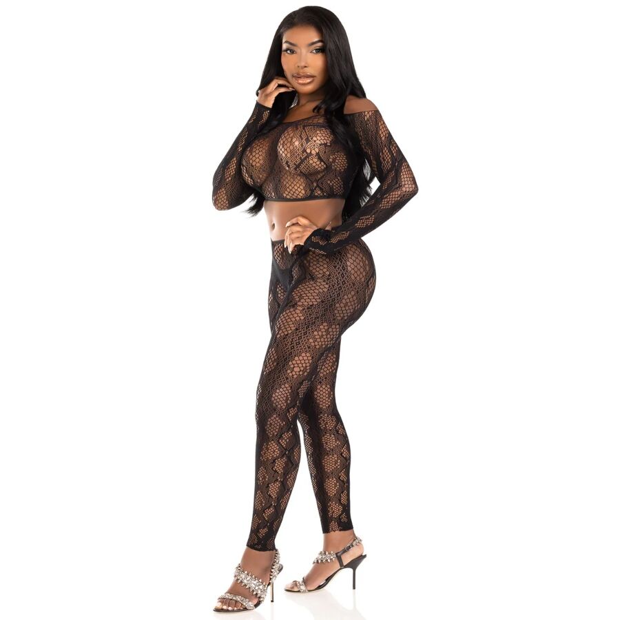 LEG AVENUE SETS 89373 Haut Court Python Collants Sans Pieds Noirs - Taill... — vue alternative