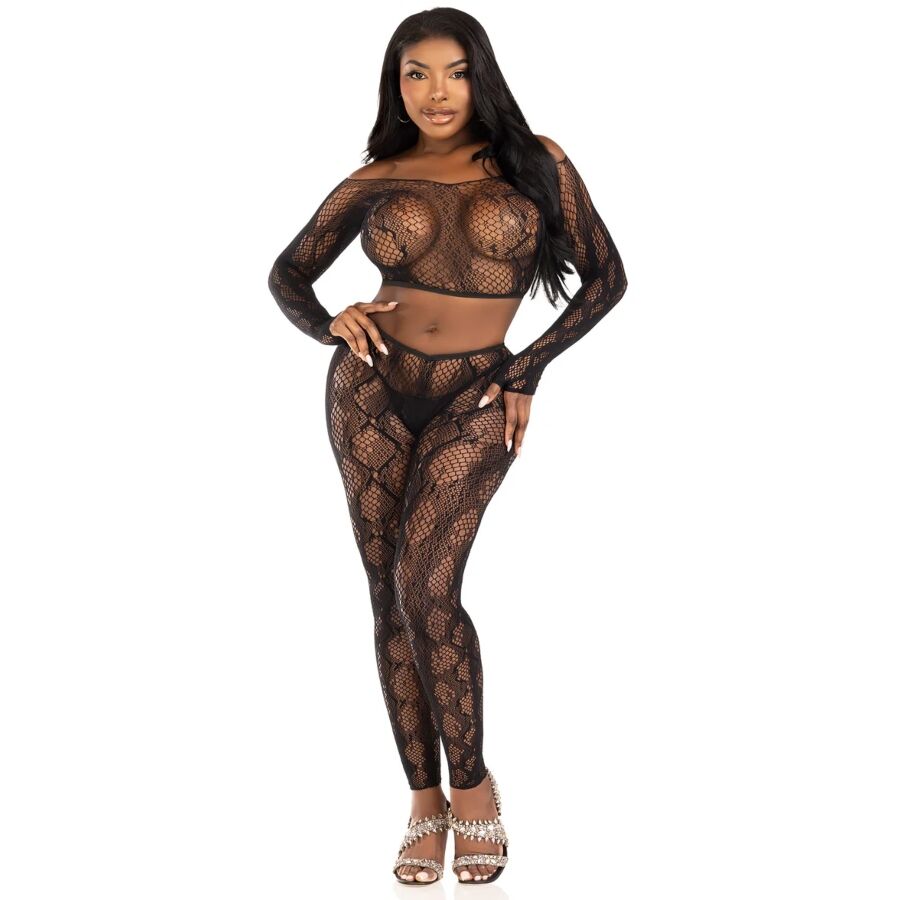 LEG AVENUE SETS 89373 Haut Court Python Collants Sans Pieds Noirs - Taill... — vue arrière