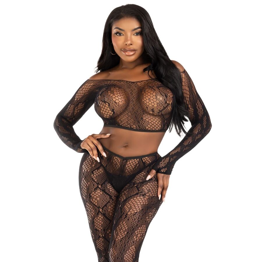 LEG AVENUE SETS 89373 Haut Court Python Collants Sans Pieds Noirs - Taill... - Aura Intime