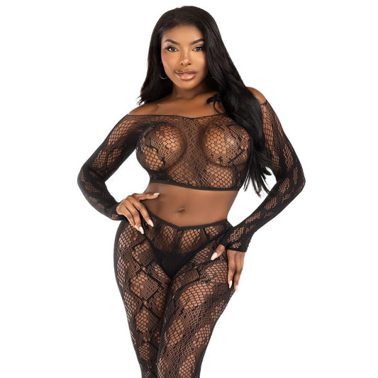 LEG AVENUE SETS 89373 Haut Court Python Collants Sans Pieds Noirs - Taill... - Aura Intime