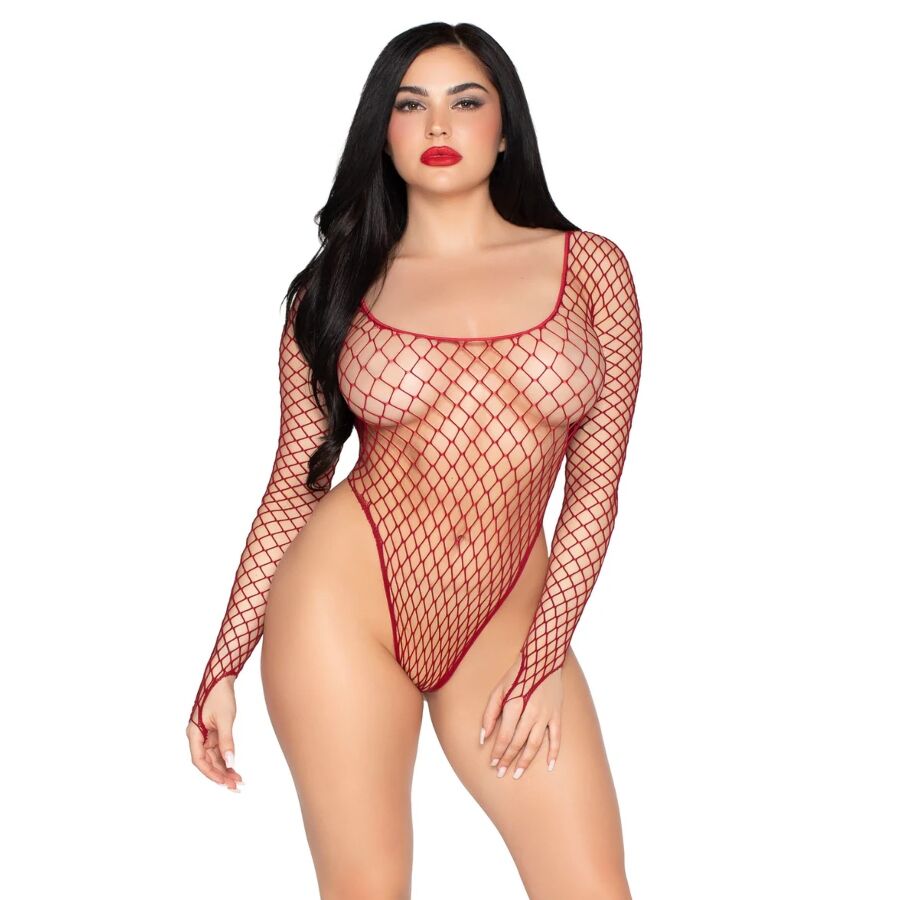 LEG AVENUE SETS 89377 Body Résille Industrielle Rouge À Coupe Haute - Tai... - Aura Intime