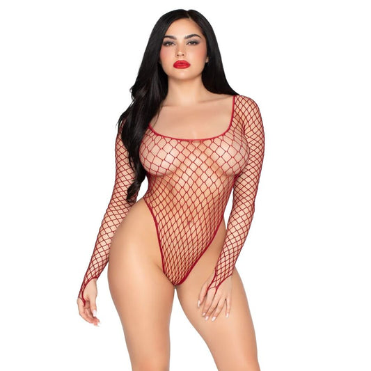 LEG AVENUE SETS 89377 Body Résille Industrielle Rouge À Coupe Haute - Tai... - Aura Intime