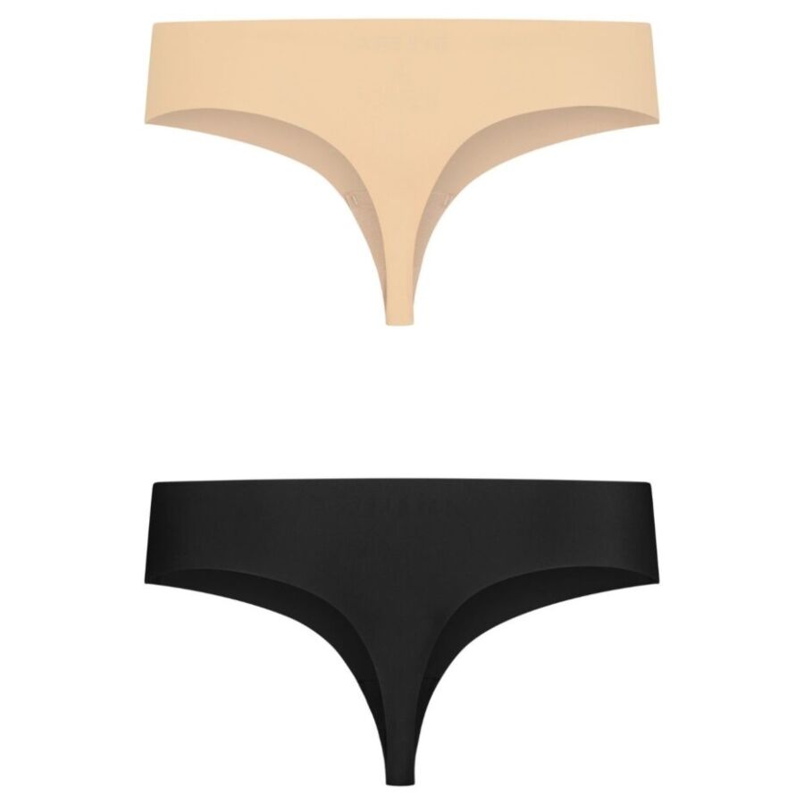 BYE BRA - UNDERWEAR PACK 2 TANGAS INVISIBLES BEIGE Y NEGRO TALLA L - Aura Intime