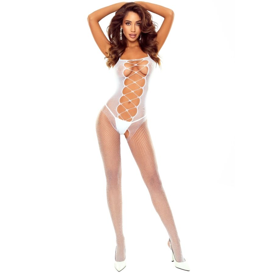 PASSION WOMAN BODYSTOCKINGS BS124 BODYSTOCKING BLANC À LACETS - Aura Intime