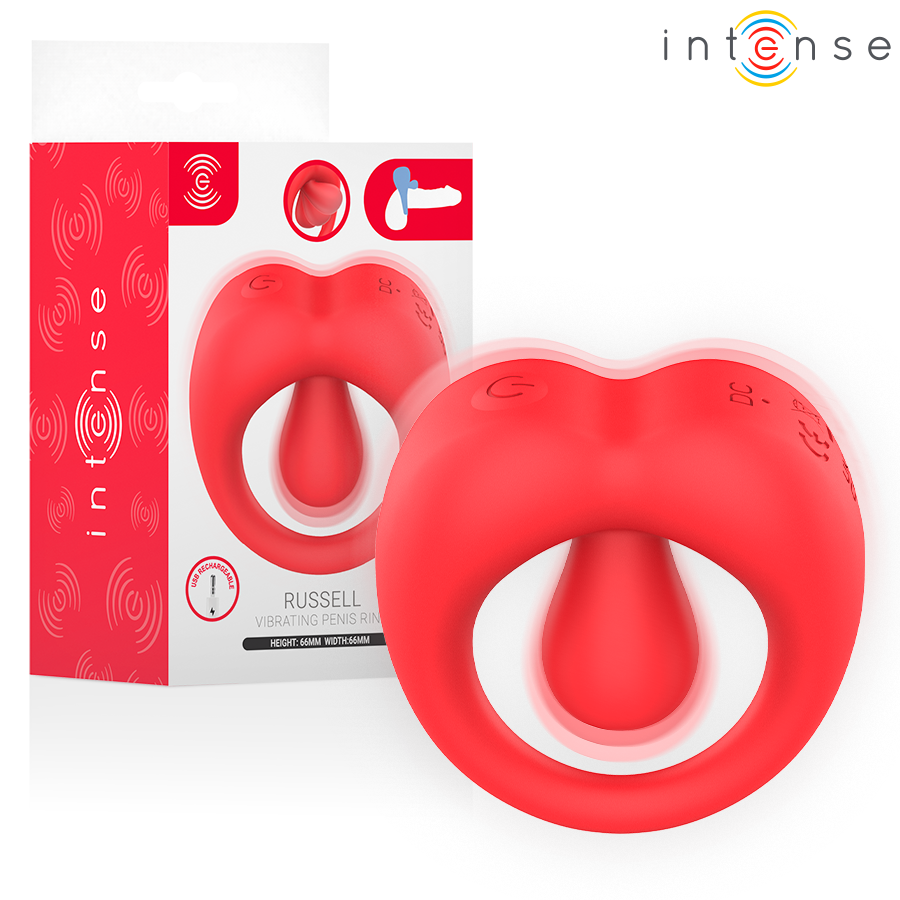 INTENSE FOR HIM RUSSELL ANILLO VIBRADOR CON ESTIMULACIÓN CLÍTORIS ROJO - Aura Intime