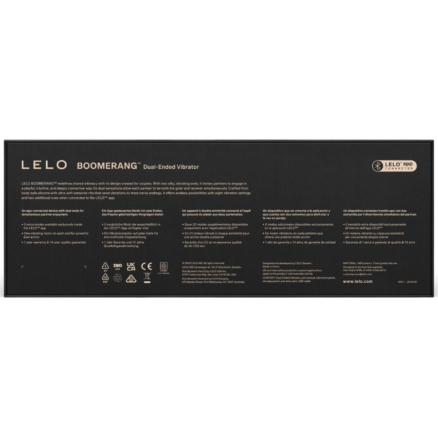 LELO BOOMERANG VIBRATEUR À DOUBLE EXTRÉMITÉ VIOLET — accessoires inclus