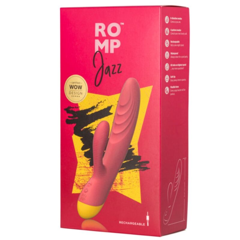 ROMP JAZZ VIBRATEUR LAPIN RECHARGEABLE ROUGE — accessoires inclus