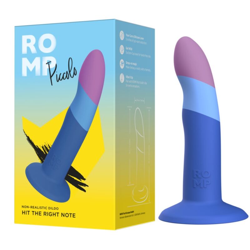 ROMP PICCOLO GODEMICHET SILICONE VENTOUSE TRICOLORE 14 CM — accessoires inclus