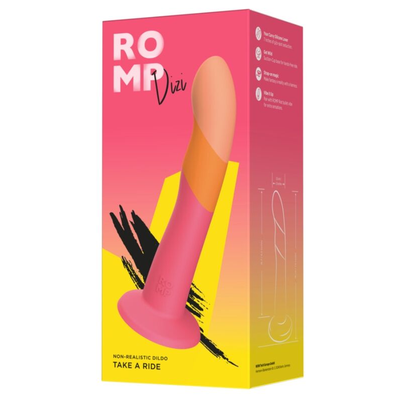 ROMP DIZI GODEMICHET SILICONE VENTOUSE TRICOLÉ 18 CM — accessoires inclus