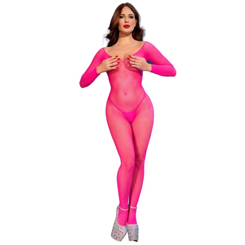 CHILIROSE CORSETS CR 4894 BODYSTOCKING RÉSEILLE ROSE NÉON S/M - Aura Intime