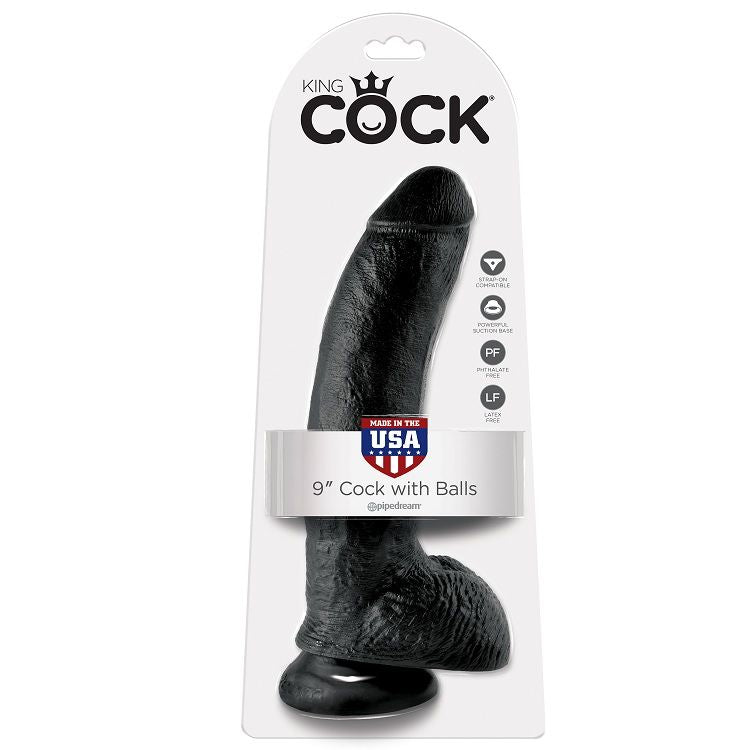 KING COCK 9 GODE NOIR BOULES 22.9 CM - Aura Intime