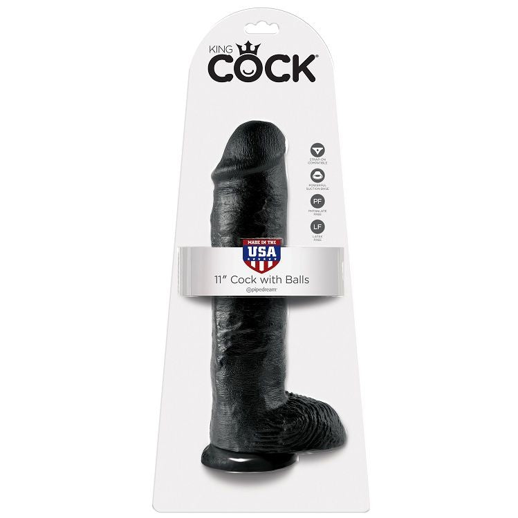KING COCK 11 GODE NOIR BOULES 28 CM — vue détaillée