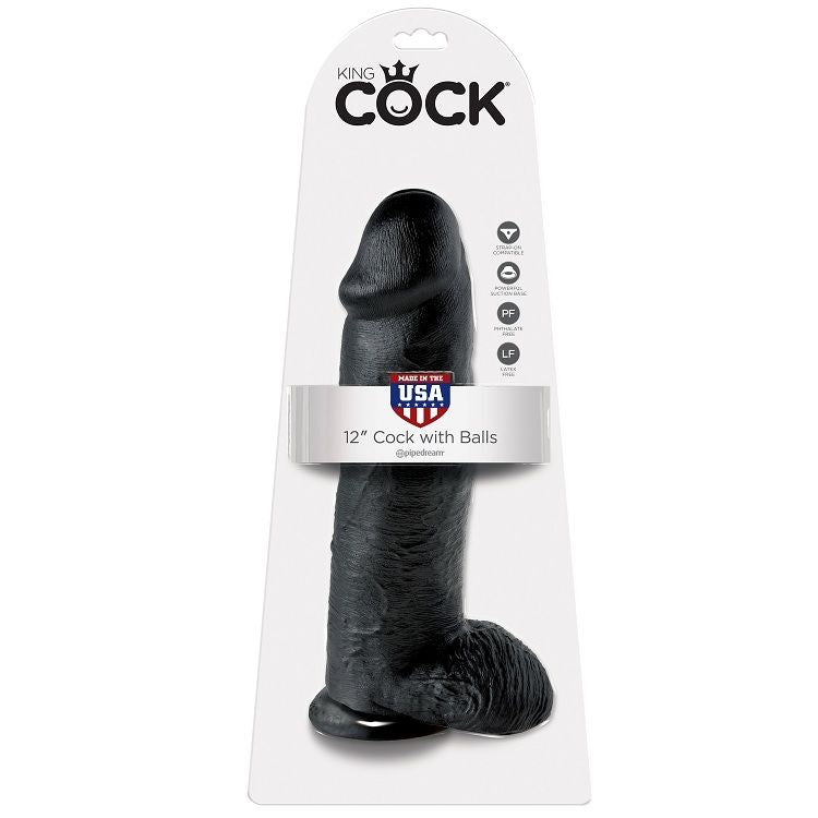 KING COCK 12 GODE NOIR BOULES 30.48 CM - Aura Intime