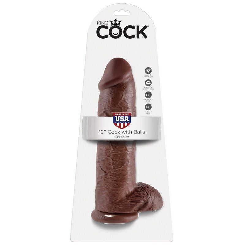 KING COCK 12 GODE MARRON BOULES 30.48 CM - Aura Intime