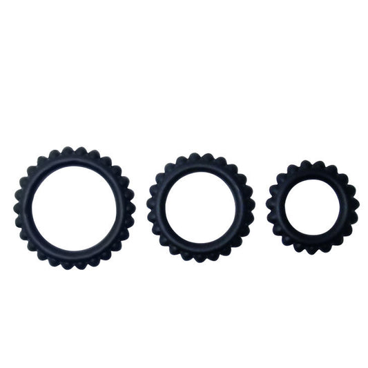 BAILE FOR HIM TITAN SET 3 PCS COCK RING NOIR 2.8 + 2.4 + 1.9 CM - Aura Intime