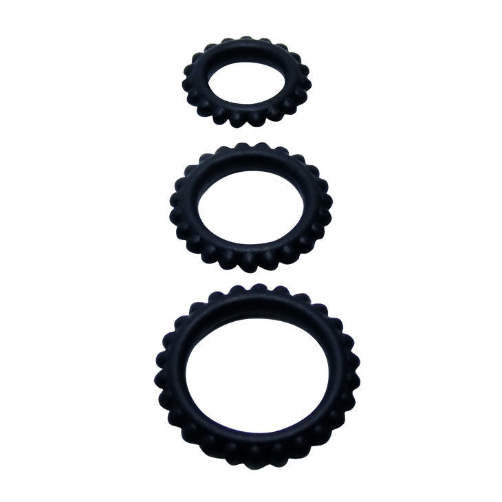 BAILE FOR HIM TITAN SET 3 PCS COCK RING NOIR 2.8 + 2.4 + 1.9 CM — vue détaillée