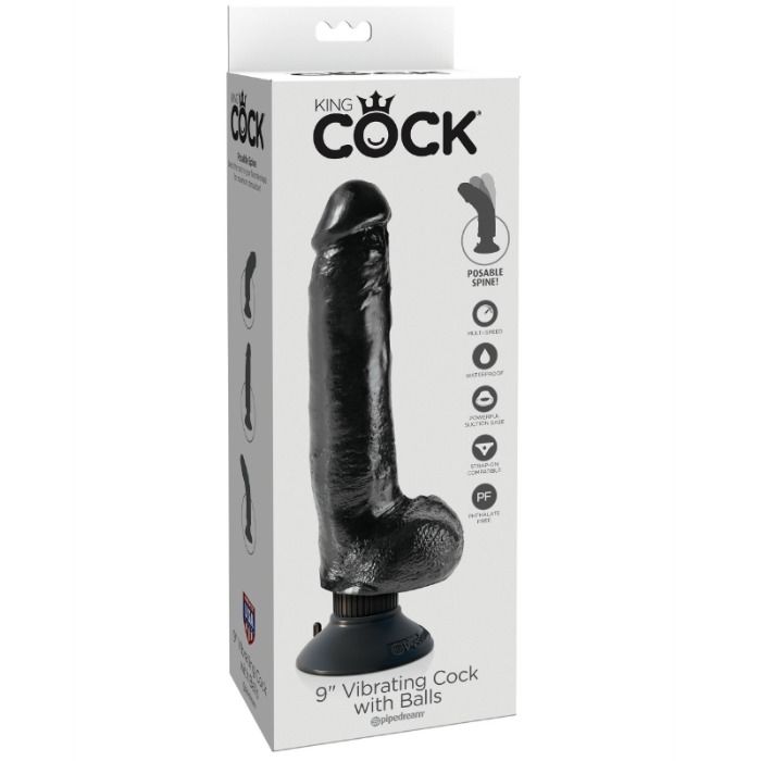 KING COCK - Gode Vibrant Avec Testicules 23 Cm Noir