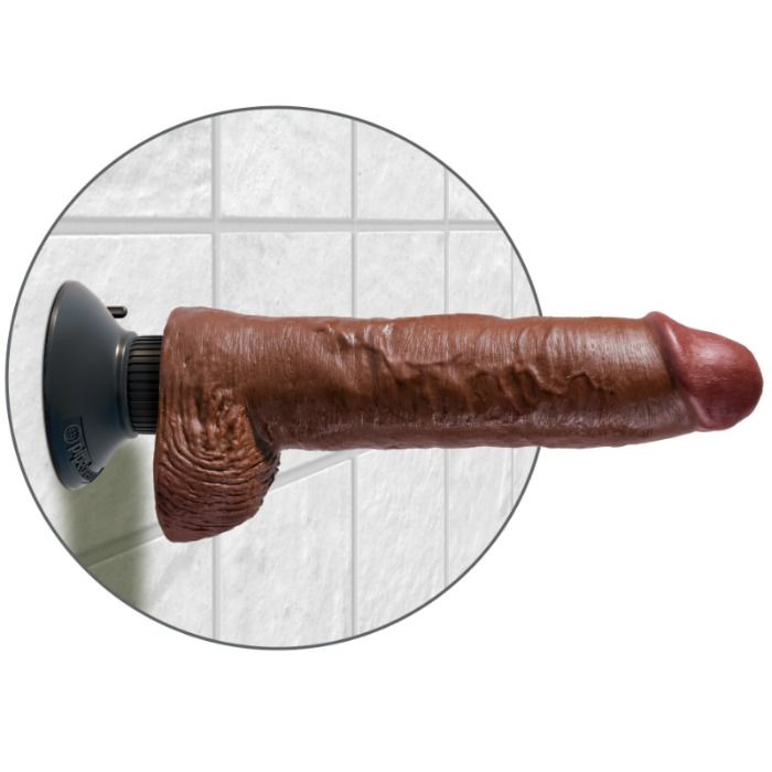 KING COCK GODE VIBRATEUR TESTICULES 25.5 CM COULEUR MARRON - Aura Intime