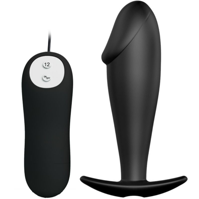 PRETTY LOVE BOTTOM Plug Anal Silicone Forme Pénis 12 Modes Vibration Noir - Aura Intime
