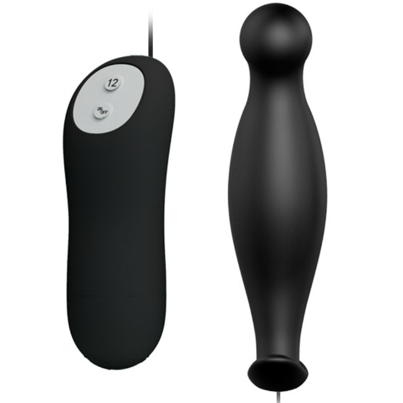 PRETTY LOVE Plug Anal Silicone 12 Modes Vibration Noir — vue détaillée