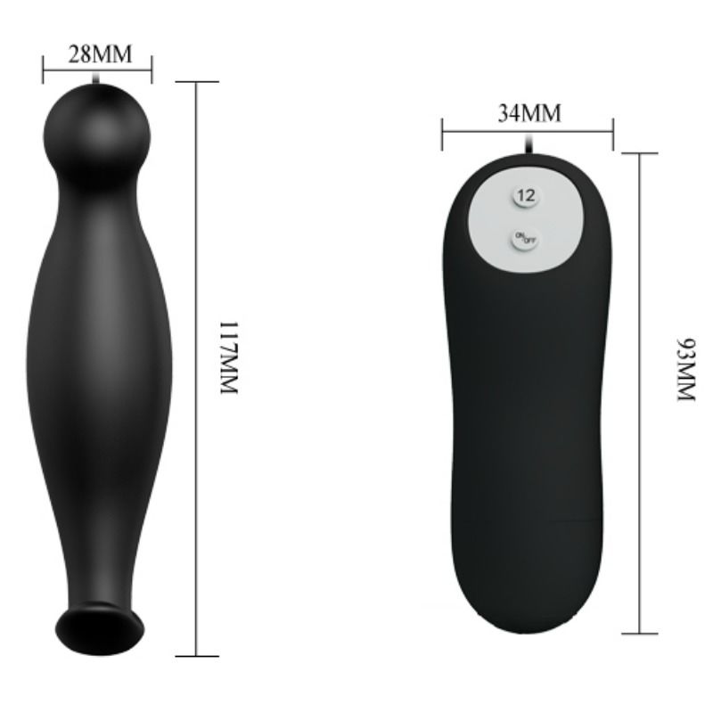 PRETTY LOVE Plug Anal Silicone 12 Modes Vibration Noir — vue arrière