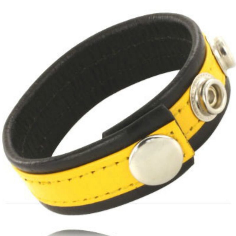 LEATHER BODY Sangle Cuir Réglable Pénis Jaune-Noir - Aura Intime