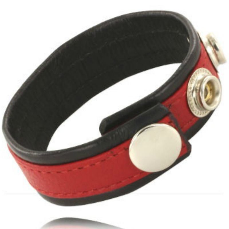 LEATHER BODY Sangle Cuir Réglable Pénis Rouge-Noir - Aura Intime