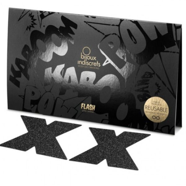 BIJOUX FLASH COLLECTION Indiscrets Flash Cross Nipple Caps Noir — vue alternative