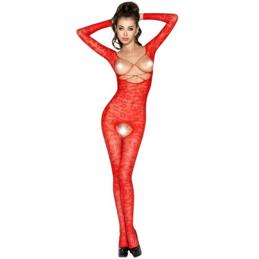 PASSION WOMAN BODYSTOCKINGS Femme Bs031 Bodystocking Rouge Taille Unique - Aura Intime