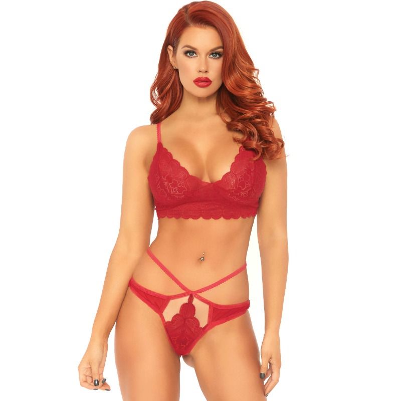 LEG AVENUE SETS Ensemble 2 Pièces Bralette String Dentelle M/L - Aura Intime
