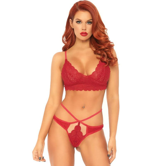 LEG AVENUE SETS Ensemble 2 Pièces Bralette String Dentelle M/L - Aura Intime