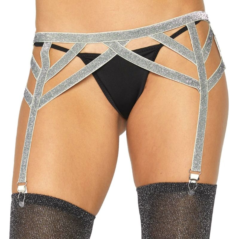 LEG AVENUE ACCESSORIES Porte-Jarretelles Élastique Lurex Argent Taille Unique - Aura Intime