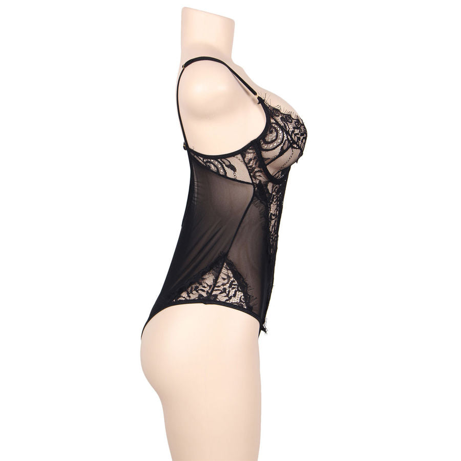 SUBBLIME QUEEN PLUS SIZE QUEEN PLUS DENTELLE FLORALE TEDDY NOIR FRANGES — vue détaillée