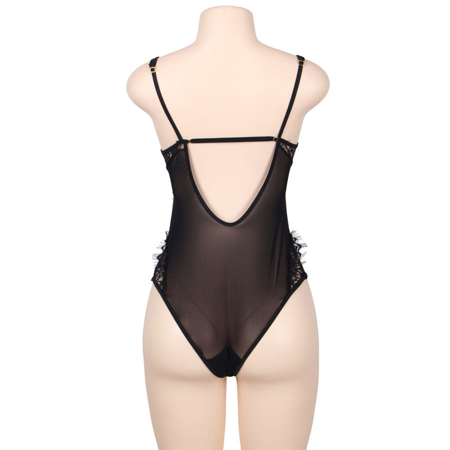 SUBBLIME - Queen Plus Dentelle Florale Et Teddy Noir  Franges