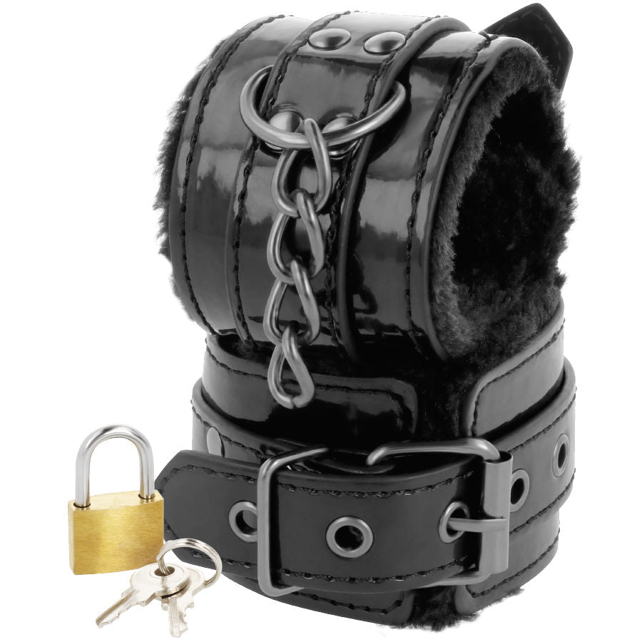 DARKNESS BONDAGE Menottes Cheville Réglables Cuir Noir Cadenas — vue alternative