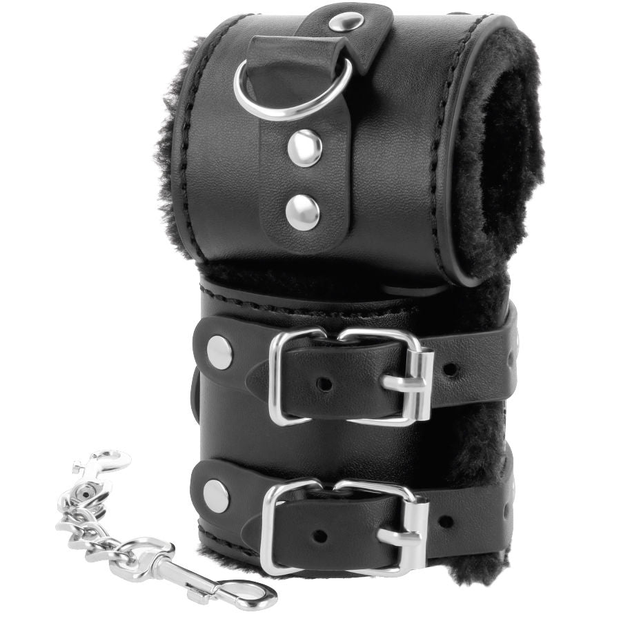 DARKNESS BONDAGE Menottes Ajustables Cuir Noir Doublure — vue détaillée
