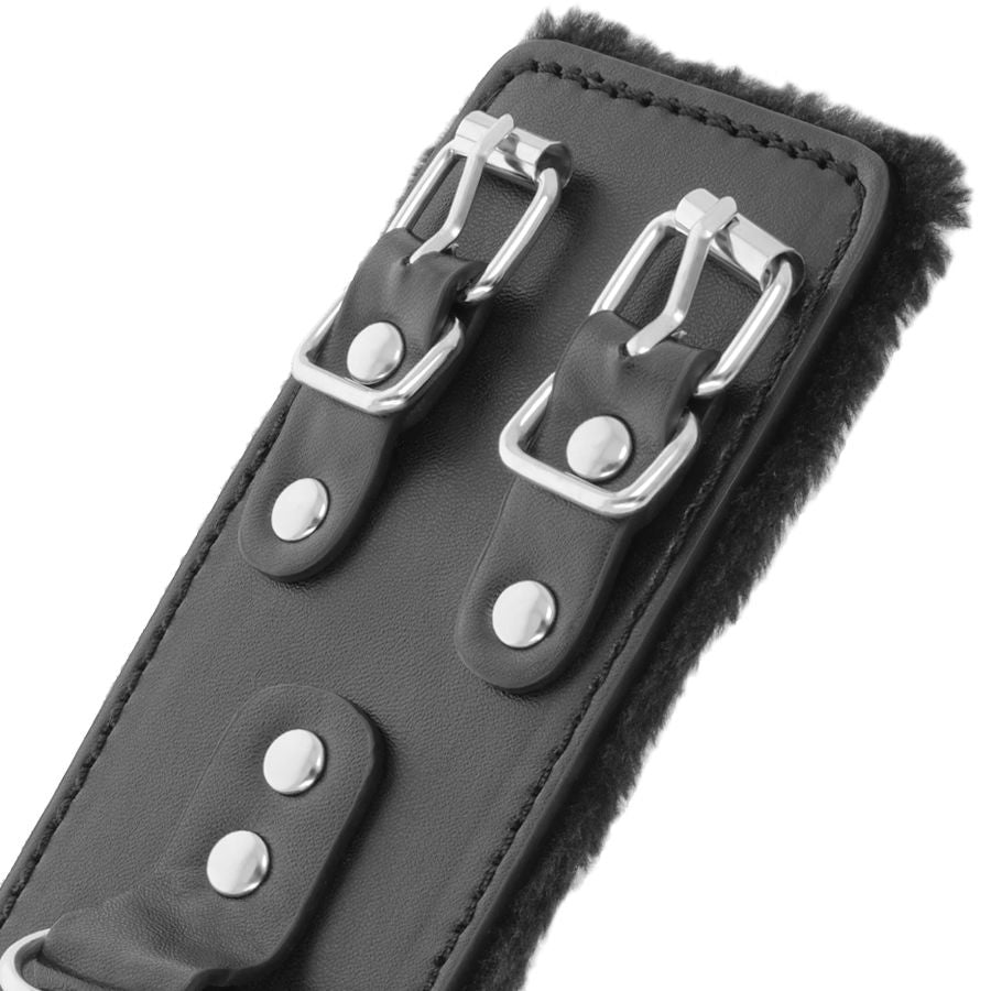 DARKNESS BONDAGE Menottes Ajustables Cuir Noir Doublure — vue arrière