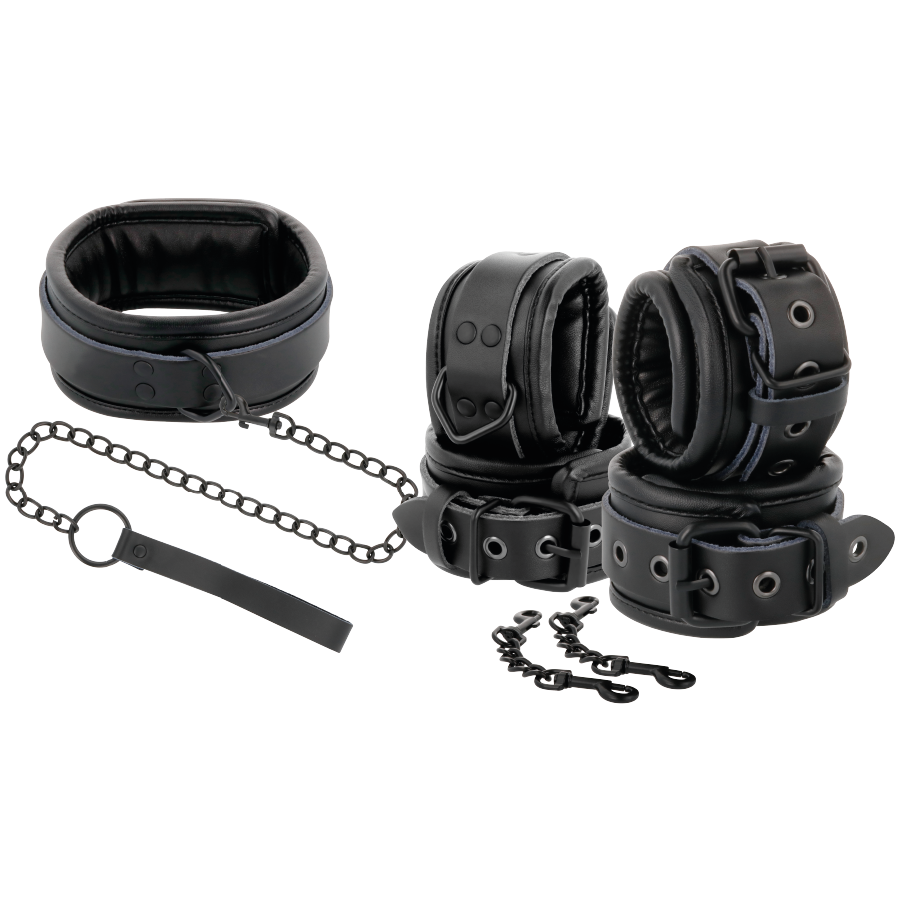 DARKNESS Menottes Collier Cuir Noir — vue détaillée