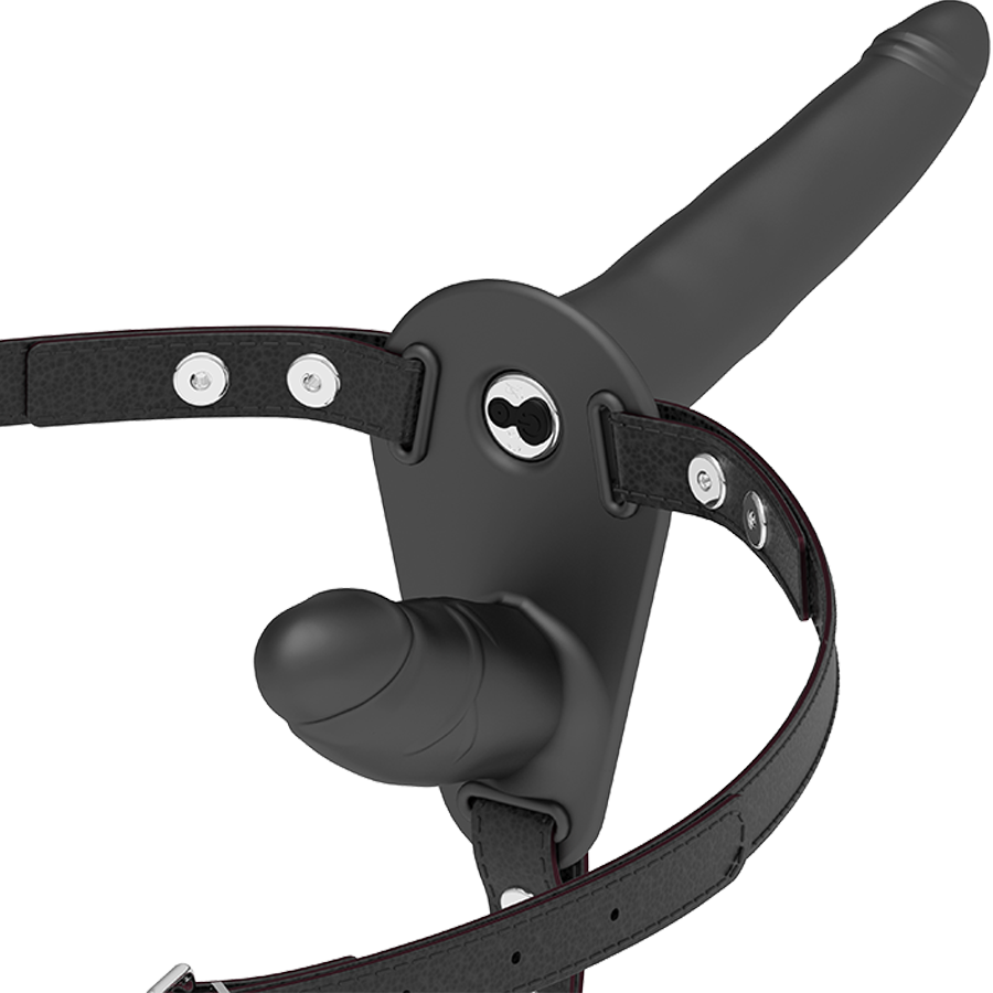FETISH SUBMISSIVE HARNESS VIBRATEUR NOIR DOUBLE PÉNÉTRATION - Aura Intime