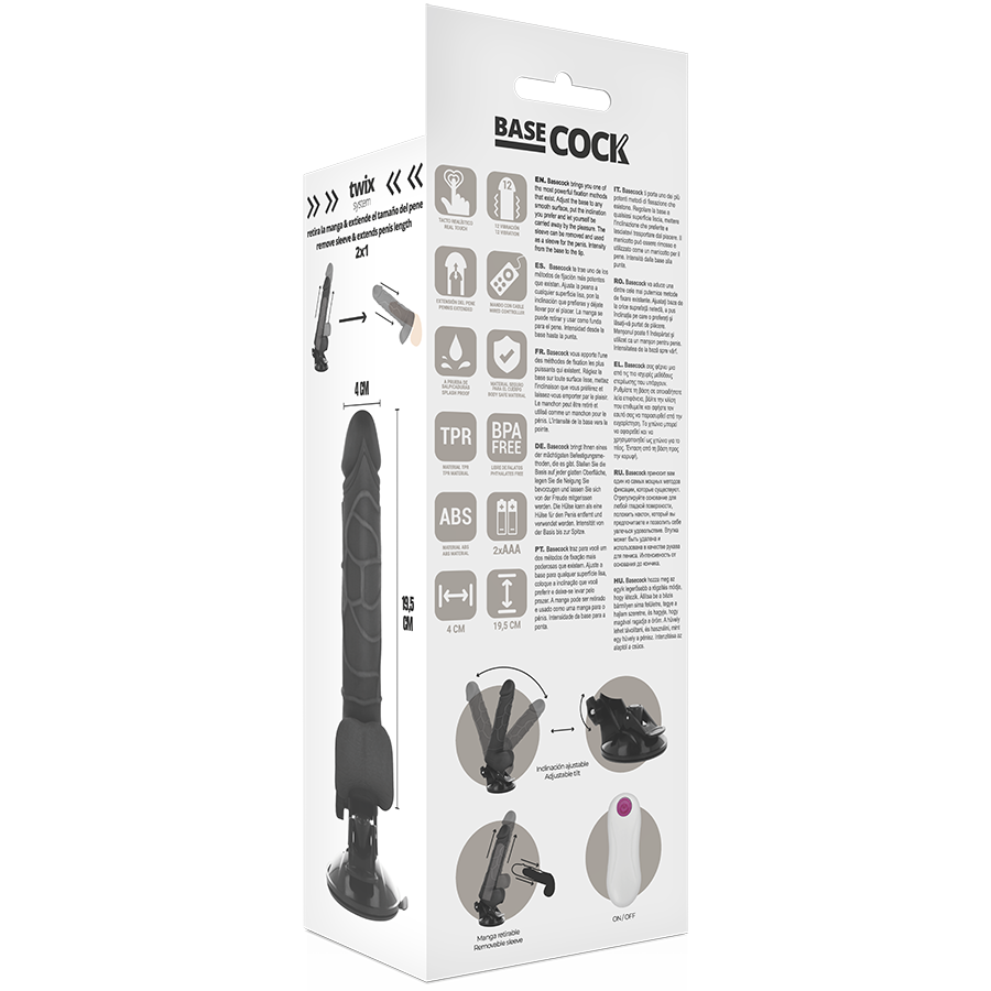 BASECOCK Vibrateur Réaliste Télécommande Noir Testicules 19.5 Cm -... — accessoires inclus