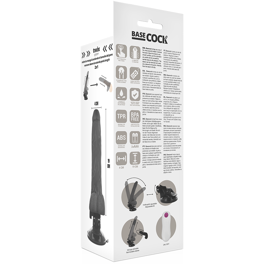 BASECOCK Vibrateur Réaliste Télécommande Noir 19 Cm -O- 4 Cm — accessoires inclus